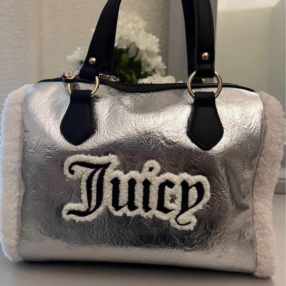 Juicy Couture Silver and Black Satchel with Gothic Logo